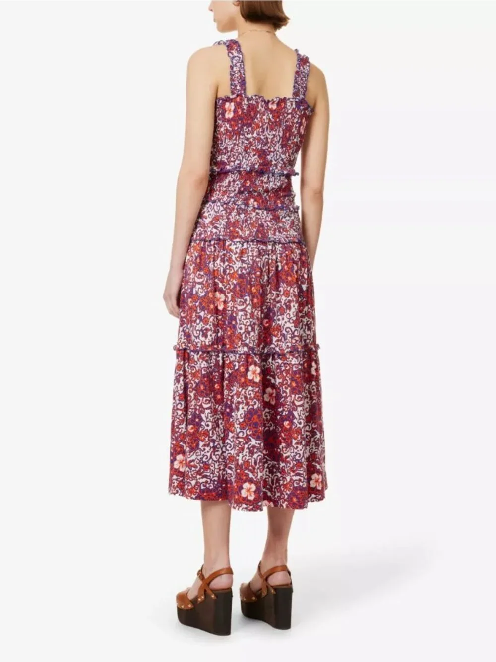 Me+Em Batick Smocked Waist Tiered Cotton Jersey Midi Dress US 4 UK 8 - Picture 10 of 11